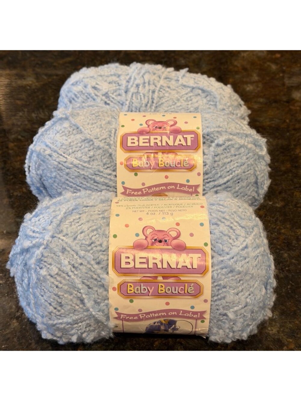 Bernat Baby Boucle Yarn Bulky 5 Misty Blue Lot 2 Plus Skeins Acrylic Polyester